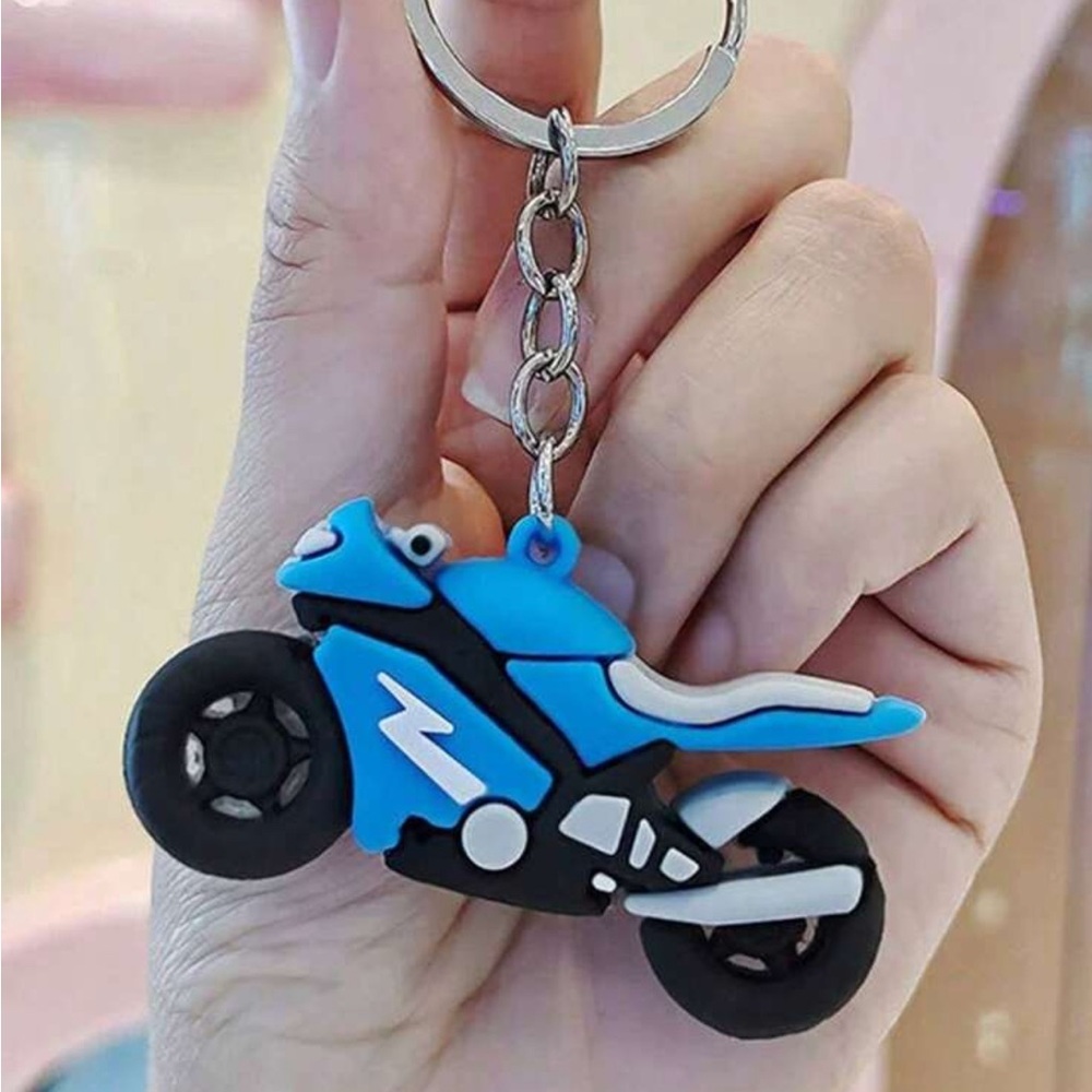 Blue Motorcycle Keychain | Silicone Cartoon Bike Pendant Gift for Kids